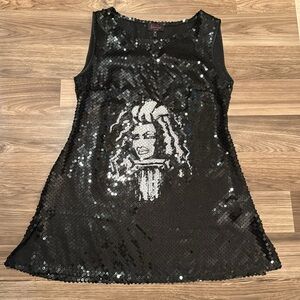 Patricia Field Sequins Black White Portrait Gray Sequins Side Zip Midi Dress 8